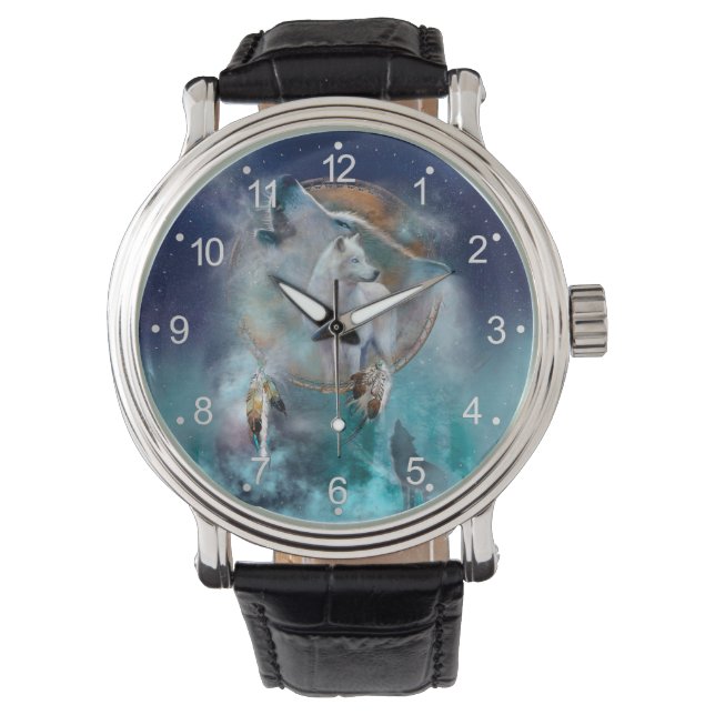 Indian dreamcatcher and ethnic tribal head wolf watch (Front)