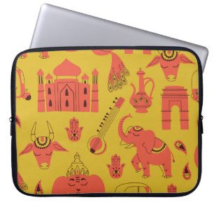 Indian Elements, Hand Drawn Vintage. Laptop Sleeve