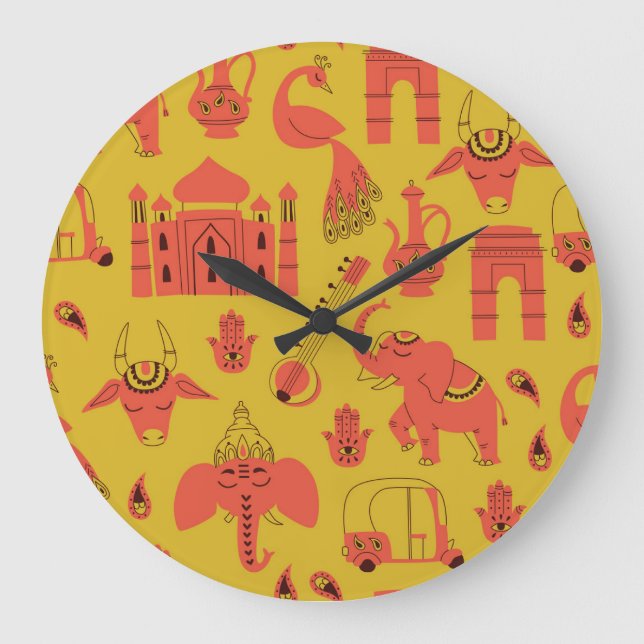 Indian Elements, Hand Drawn Vintage. Large Clock (Front)