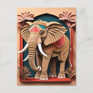 Indian Elephant 3D Paper Art Design T-shirt  Postcard