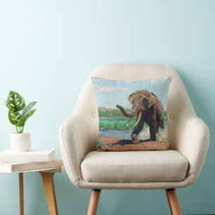 Indian Elephant at a Waterhole by Wilhelm Kuhnert Throw Pillow
