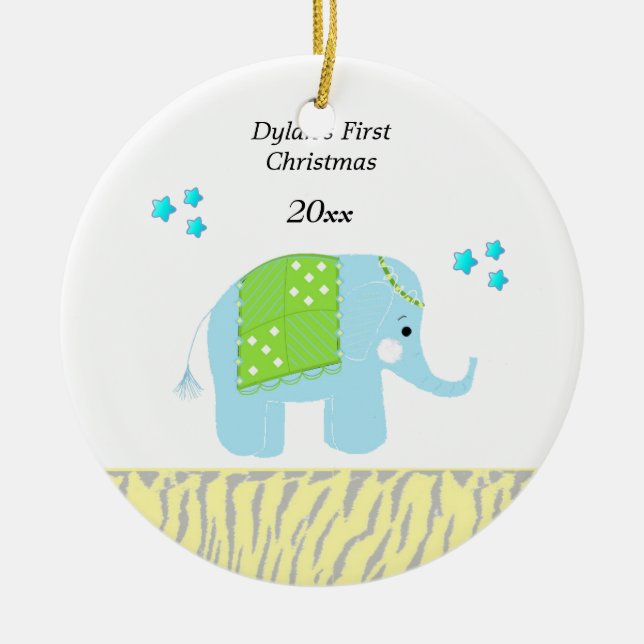 Indian Elephant Baby's First Christmas Ceramic Ornament (Front)