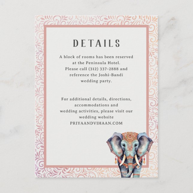 Indian Elephant Détails Mariage Carte de boîtier (Devant)