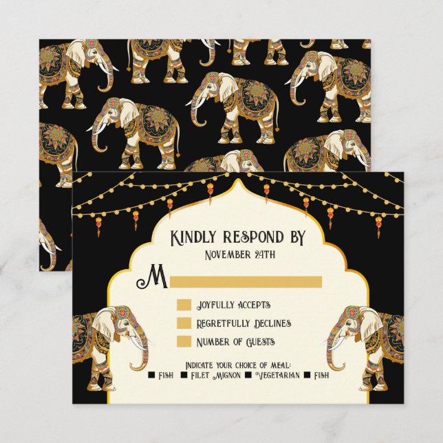 Indian Elephant éclaire les cartes de réponse RSVP (Devant / Derrière)