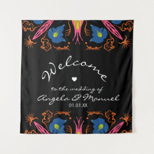 Indian Elephant Floral Black Wedding Tapestry