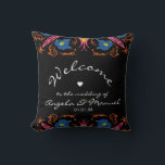 Indian Elephant Floral Black Wedding  Throw Pillow<br><div class="desc">Unique Wedding Couples Name Welcome Tent Sign with Hand Drawn Florals Indian Theme Wedding</div>