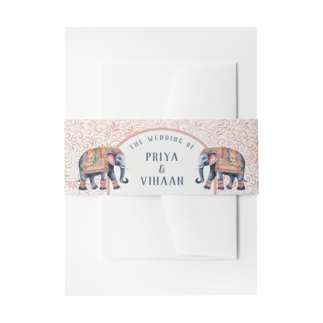 Indian Elephant Floral Wedding Invitation Belly Band (Front Example)