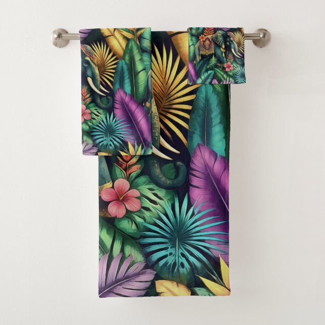 Indian Elephant Jungle Dreams Seamless Surface Bath Towel Set (Insitu)