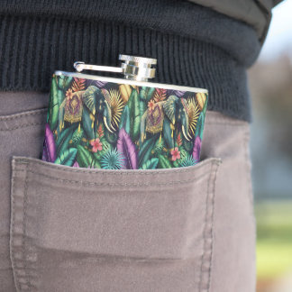 Indian Elephant Jungle Dreams Seamless Surface Hip Flask