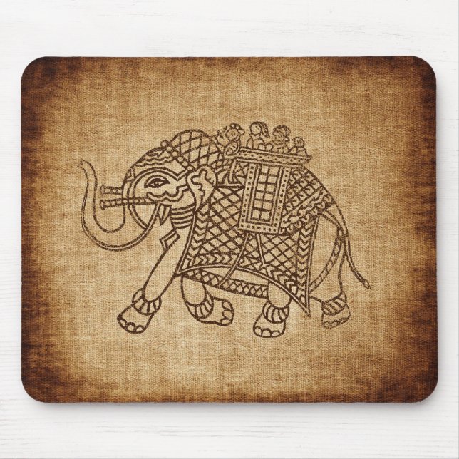 Indian Elephant on Burlap Mouse Pad (Front)