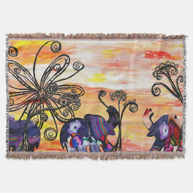 Indian Elephant Parade Throw Blanket (Front)