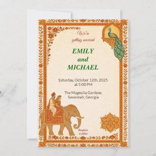 Indian Elephant & Peacock Floral Wedding Invitatio Invitation