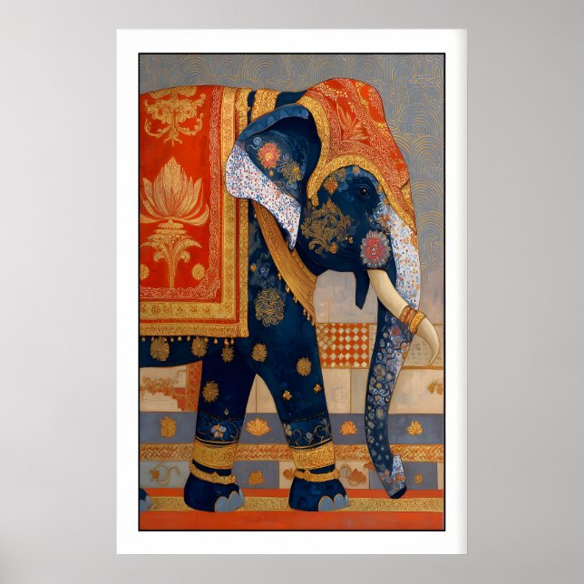 Indian Elephant Print, Ornate Patterned Tusks Poster (Front)