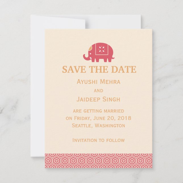 Indian Elephant Save the Date Invitation (Front)