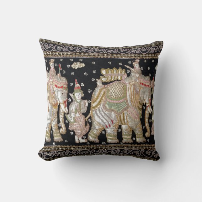 Indian Elephant Tapestry Throw Pillow (Front)