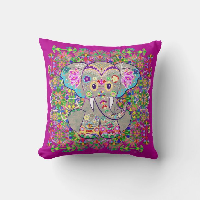 Indian Elephant Throw Pillow (Front)