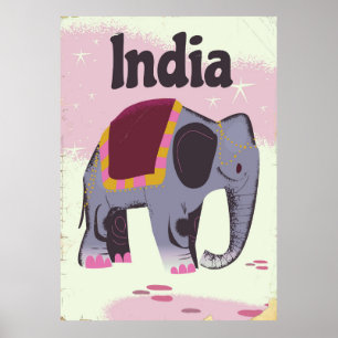 Indian Elephant vintage travel poster print.