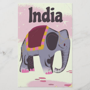 Indian Elephant vintage travel poster print. Stationery
