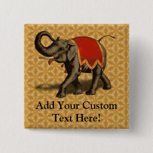 Indian Elephant w/Red Cloth 2 Inch Square Button