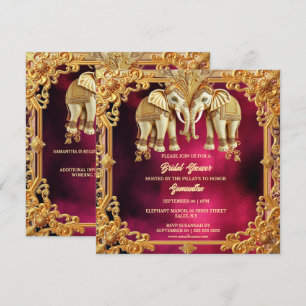 Indian elephants fuchsia gold ornate bridal shower holiday card