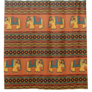 Indian Elephants, Orange Traditional Seamless.
