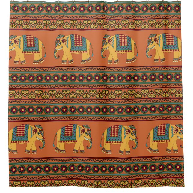 Indian Elephants, Orange Traditional Seamless. (Front)