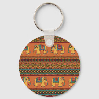Indian Elephants, Orange Traditional Seamless. Keychain
