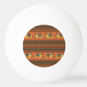 Indian Elephants, Orange Traditional Seamless. Ping Pong Ball