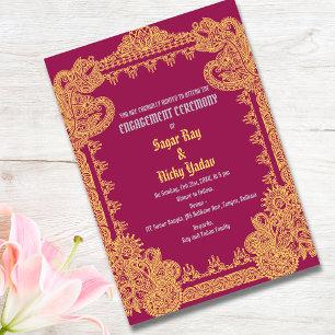 Indian Engagement Ceremony Intricate Design Pink Invitation