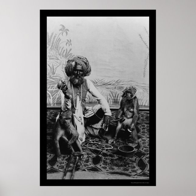 Indian Fakir With Two Monkies in India 1890 Poster (Front)