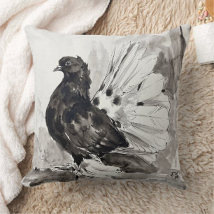 Indian Fantail Pigeon Eyeliner Hen Throw Pillow