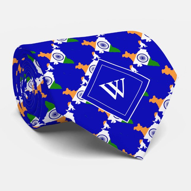 INDIAN Flag of India Monogram BLUE Tie (Rolled)