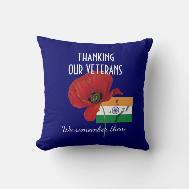 Indian Flag Thank You Veterans Throw Pillow (Front)