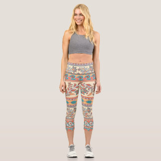 Indian Floral Borders Seamless Pattern Capri Leggings