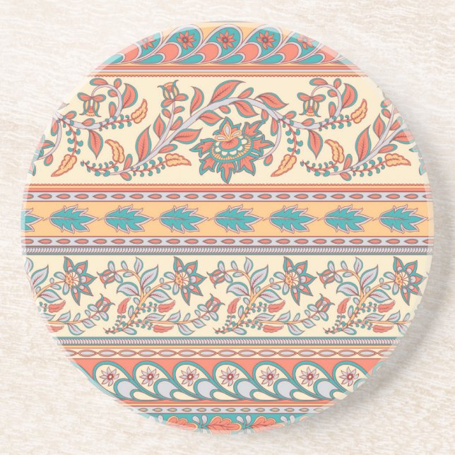 Indian Floral Borders Seamless Pattern Coaster (Front)