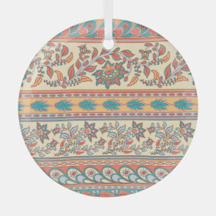 Indian Floral Borders Seamless Pattern Glass Ornament