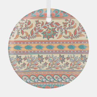 Indian Floral Borders Seamless Pattern Glass Ornament