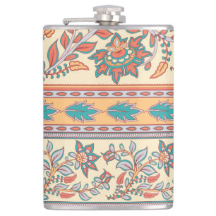 Indian Floral Borders Seamless Pattern Hip Flask