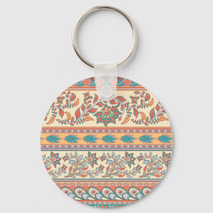 Indian Floral Borders Seamless Pattern Keychain