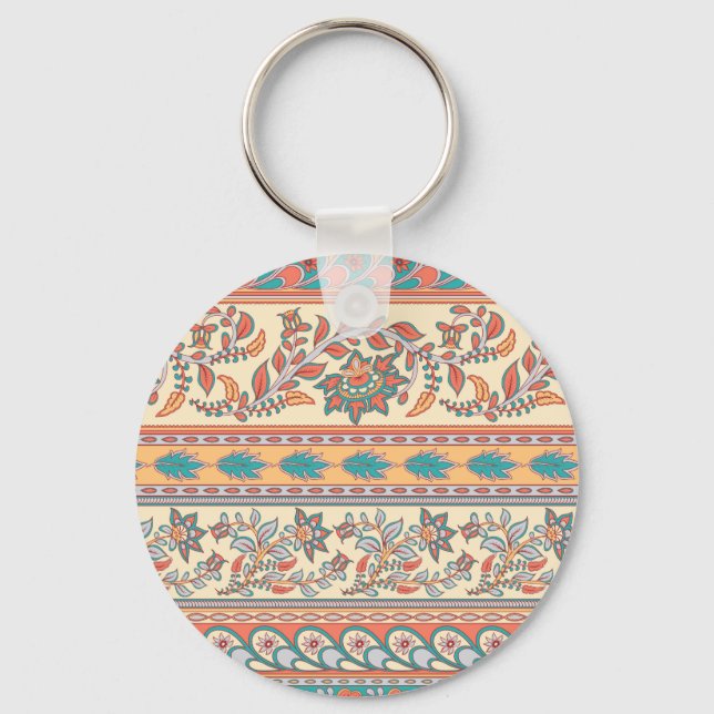 Indian Floral Borders Seamless Pattern Keychain (Front)