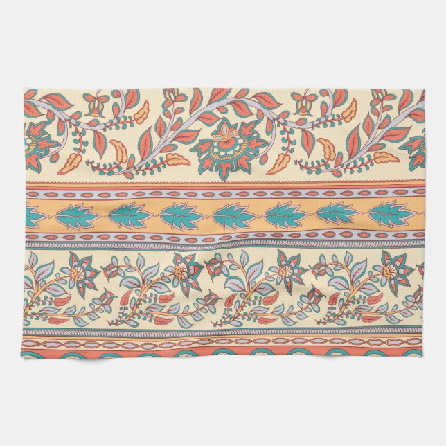 Indian Floral Borders Seamless Pattern Kitchen Towel (Horizontal)