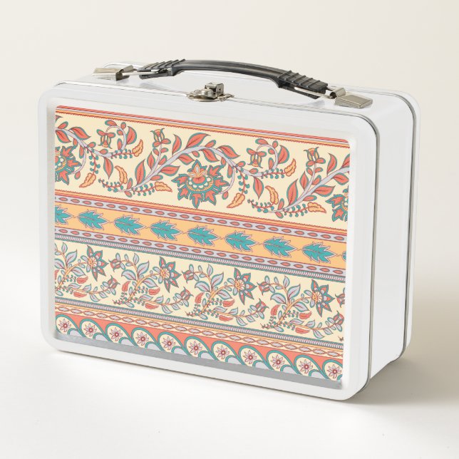 Indian Floral Borders Seamless Pattern Metal Lunch Box (Front)