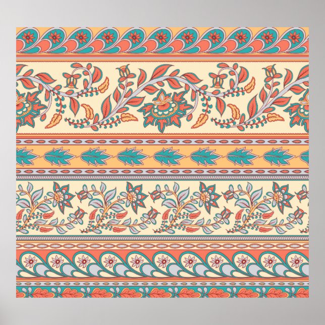 Indian Floral Borders Seamless Pattern Poster (Front)