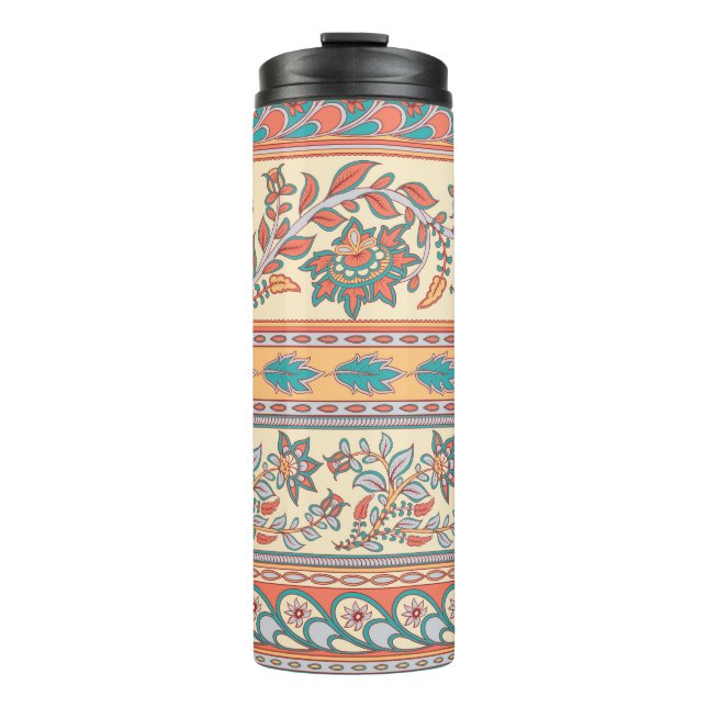 Indian Floral Borders Seamless Pattern Thermal Tumbler (Front)