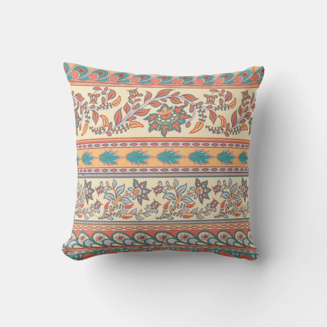 Indian Floral Borders Seamless Pattern Throw Pillow (Front)