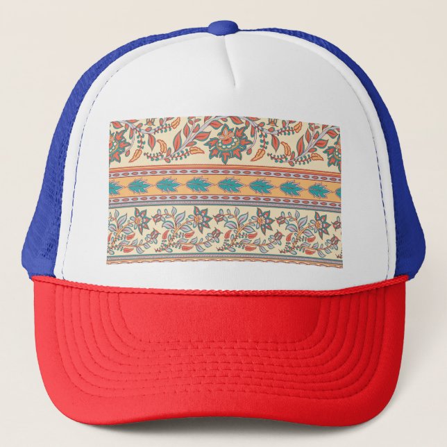 Indian Floral Borders Seamless Pattern Trucker Hat (Front)