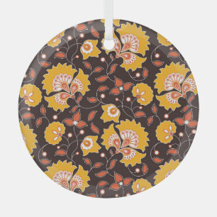 Indian Floral Coloured Vintage Seamless Glass Ornament