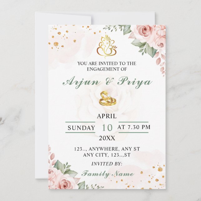 Indian Floral Engagement Invitation Card (Front)