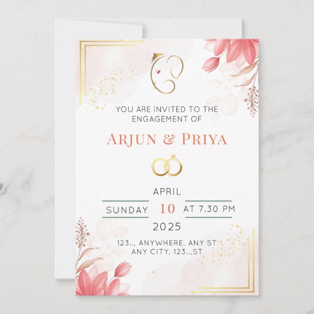 Indian Floral Engagement Invitation Card (Front)
