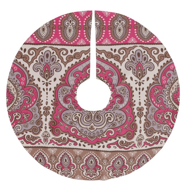 Indian floral paisley, ethnic mandala pattern. brushed polyester tree skirt (Front)